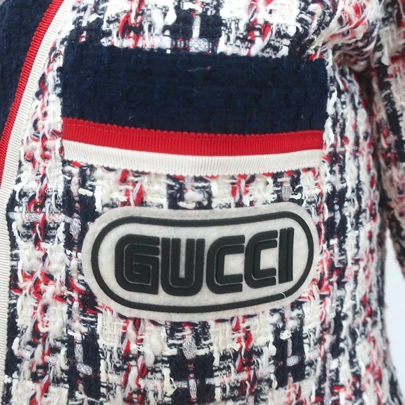 Gucci Sega Logo Tweed Blazer White/Navy Size 38 Single Breasted Jacket - Picture 4 of 12
